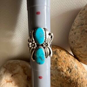 Vintage Turquoise Les Baker Southwest Native American Style Size 7 Ring
